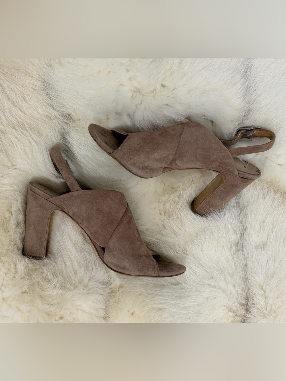 Via Spiga Heels Light Pink Suede Peep Toe Bootie 4" Block Heel Size 7.5 EUC
